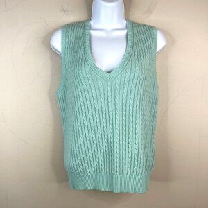 Vintage LL Bean Cashmere Blend Sweater Vest Size M Mint Green Cable Knit Preppy